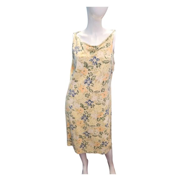 Liz Claiborne Yellow Floral Sleeveless Dress Womens size XL Vintage 90's - Picture 2 of 9
